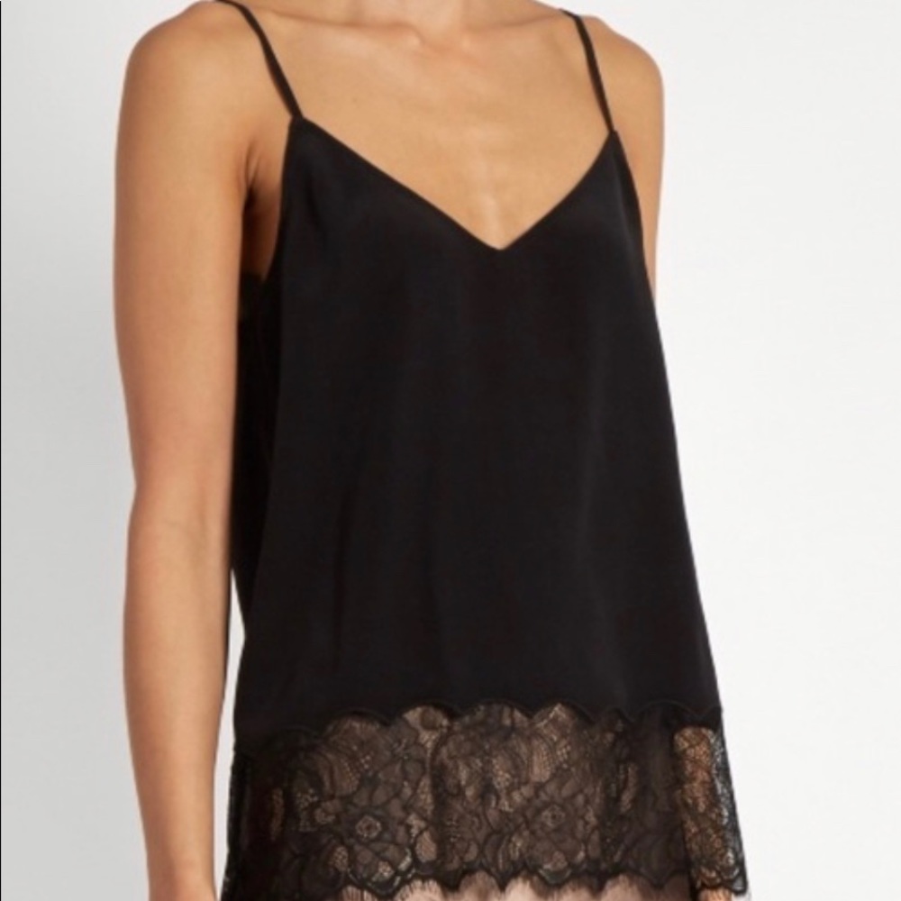 Beautiful Equipment v-neck cami with a lace trim bottom Adjustable straps.